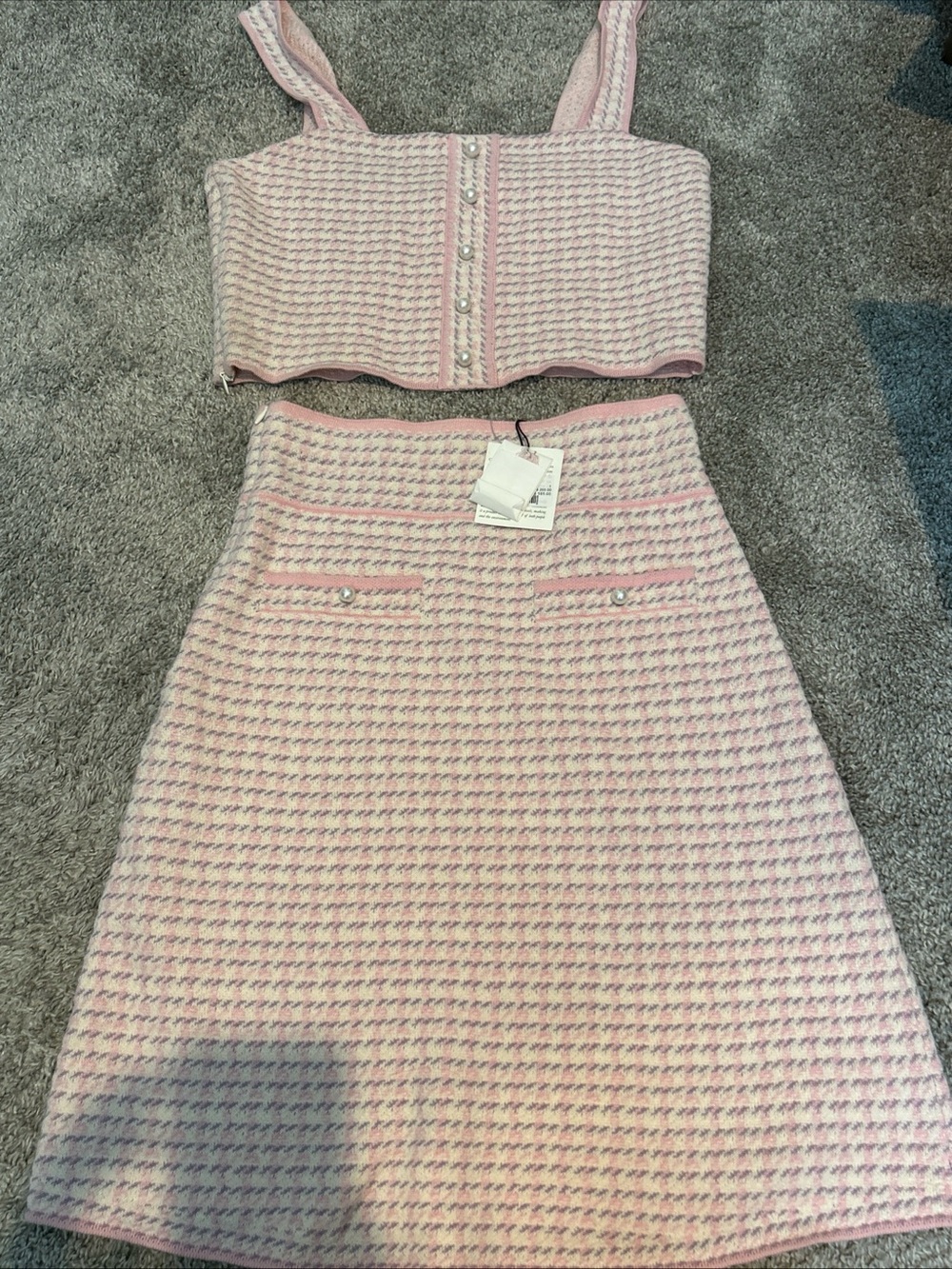 Sandro Paris Blandine Skirt 1 Daniella Top 2 Pink Purple Tweed Set Size S/M $485 - Picture 3 of 7